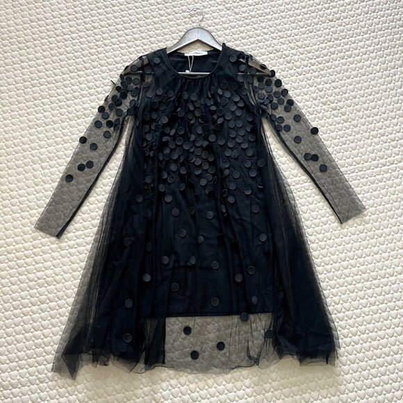 $573 NWT SPORTMAX Toano multilayered dress Mesh 3D Dot Black Knee length Size S